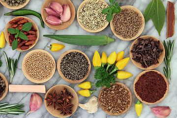 Image showing Herbs and Spices on Marble