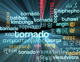 Image showing Tornado multilanguage wordcloud background concept glowing