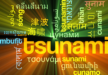 Image showing Tsunami multilanguage wordcloud background concept glowing