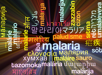 Image showing Malaria multilanguage wordcloud background concept glowing