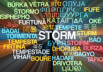 Image showing Storm multilanguage wordcloud background concept glowing