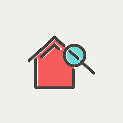 Image showing House and magnifying glass thin line icon