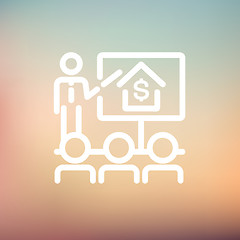 Image showing Real Estate agent seminar on how to earn money thin line icon