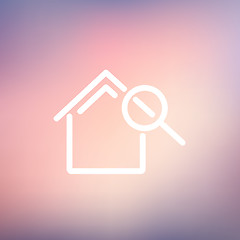 Image showing House and magnifying glass thin line icon