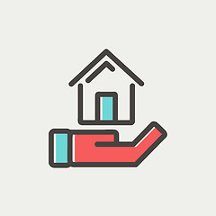 Image showing Hand Holding House thin line icon