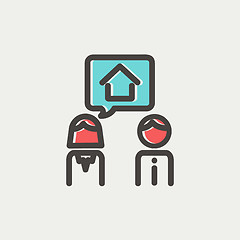Image showing Couple consider to buy a house thin line icon