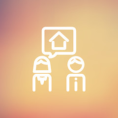 Image showing Couple consider to buy a house thin line icon