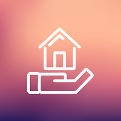 Image showing Hand Holding House thin line icon