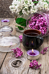 Image showing fragrant tea and a branch of lilac
