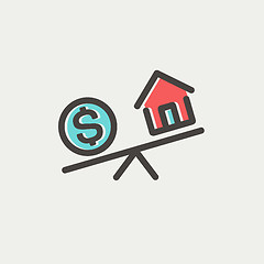 Image showing Compare or exchange home to money thin line icon