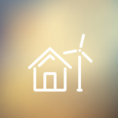 Image showing House with windmill thin line icon
