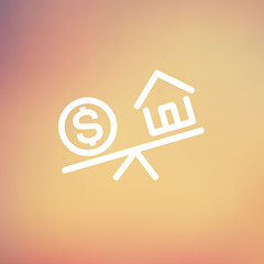 Image showing Compare or exchange home to money thin line icon