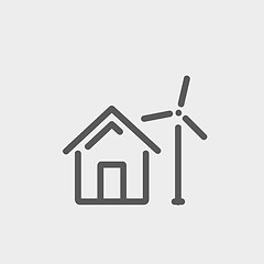 Image showing House with windmill thin line icon