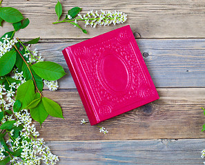 Image showing Blossoming bird-cherry and vintage album