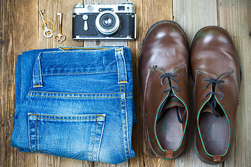 Image showing Vintage still life with aged boots