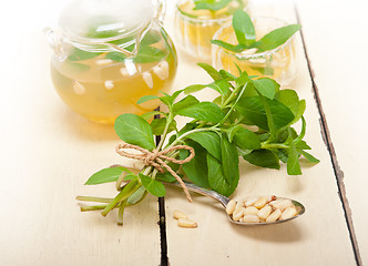 Image showing Arab traditional mint and pine nuts tea