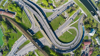 Image showing Aerial view of a freeway intersection
