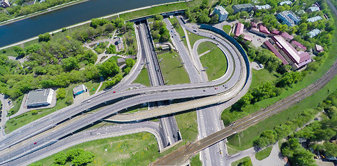 Image showing Aerial view of a freeway intersection