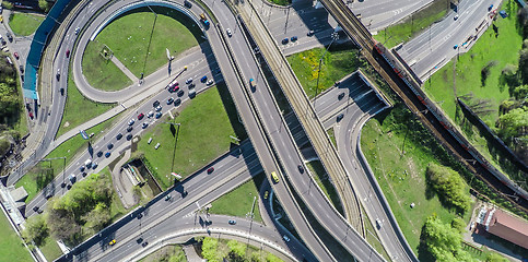 Image showing Aerial view of a freeway intersection