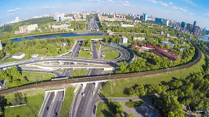 Image showing Aerial view of a freeway intersection