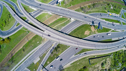 Image showing Aerial view of a freeway intersection