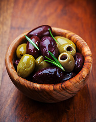 Image showing Green and black olives