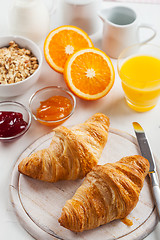 Image showing Breakfast with delicious French croissants