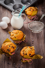 Image showing Homemade muffins with baking ingredients