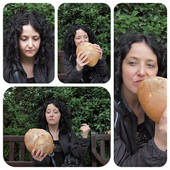 Image showing Brunette girl with bread set