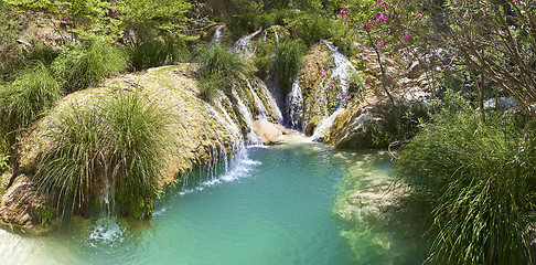 Image showing Natural waterfall and lake in Polilimnio area. Greece