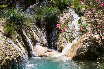 Image showing Natural waterfall and lake in Polilimnio area. Greece