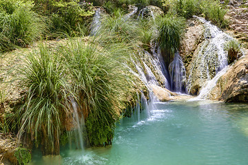 Image showing Natural waterfall and lake in Polilimnio area. Greece