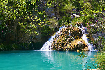 Image showing Natural waterfall and lake in Polilimnio area. Greece