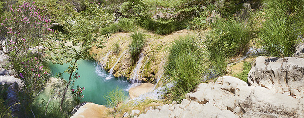Image showing Natural waterfall and lake in Polilimnio area. Greece