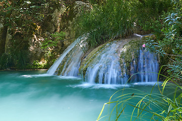 Image showing Natural waterfall and lake in Polilimnio area. Greece