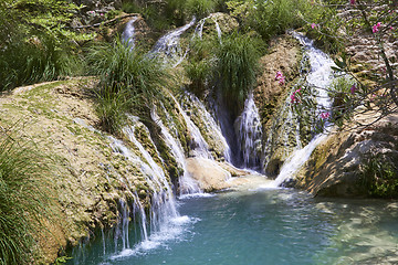 Image showing Natural waterfall and lake in Polilimnio area. Greece