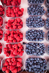 Image showing Raspberries and blueberries