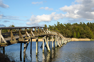 Image showing Old wooden footbridge