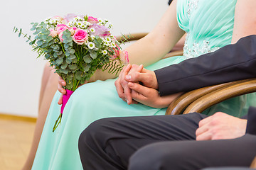 Image showing Wedding couple holding hands.