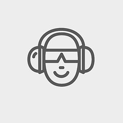 Image showing Head with headphone and sunglasses thin line icon