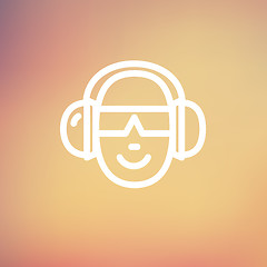 Image showing Head with headphone and sunglasses thin line icon