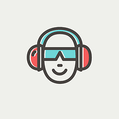 Image showing Head with headphone and sunglasses thin line icon