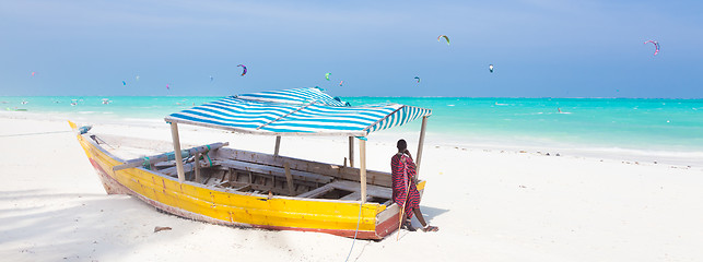 Image showing White tropical sandy beach on Zanzibar.