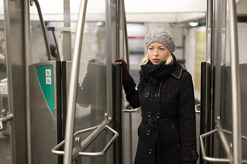 Image showing Woman on subway.