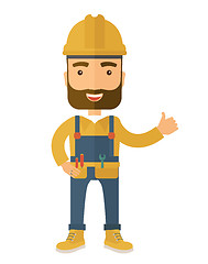 Image showing Illustration of a happy carpenter wearing hard hat and overalls