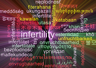 Image showing Infertility multilanguage wordcloud background concept glowing