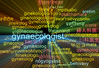 Image showing Gynaecologist multilanguage wordcloud background concept glowing