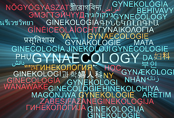 Image showing Gynaecology multilanguage wordcloud background concept glowing