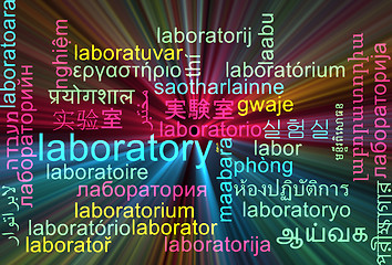 Image showing Laboratory multilanguage wordcloud background concept glowing