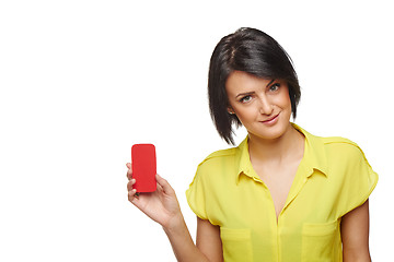 Image showing Confident woman showing blank credit card